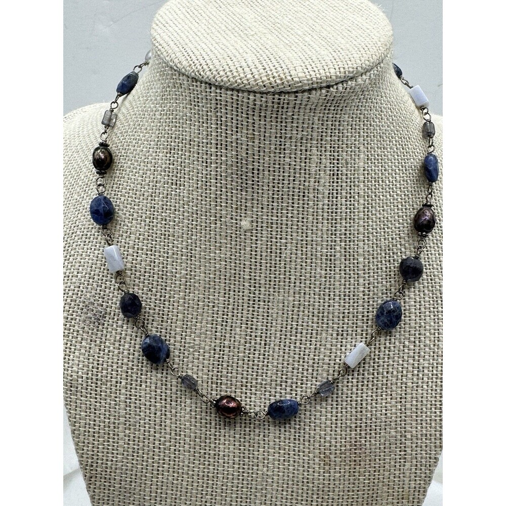 Silpada Sterling Silver Sodalite Blue Lace Agate Pearl Iolite Bead Necklace